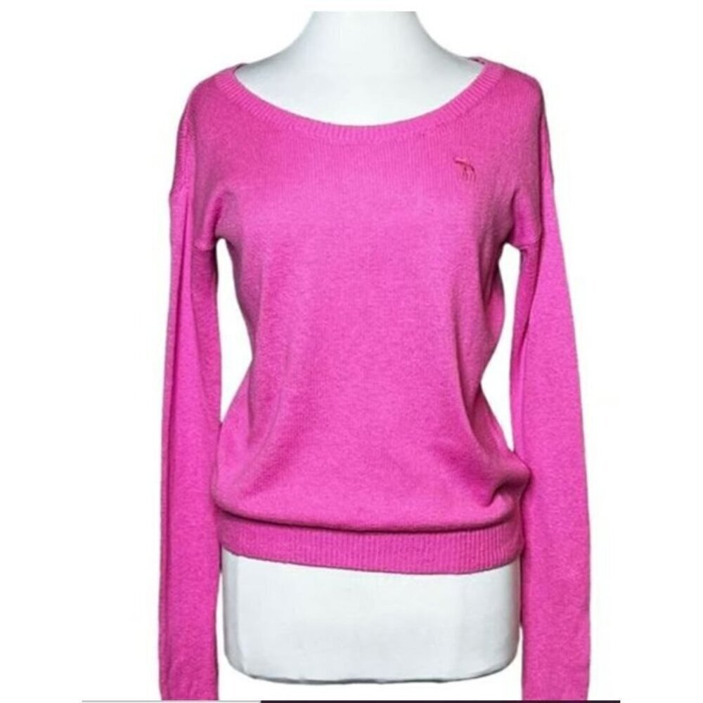 Abercrombie & Fitch Womens Long Sleeve Sweater Size S Hot Pink‎ Scoop Neck Boho